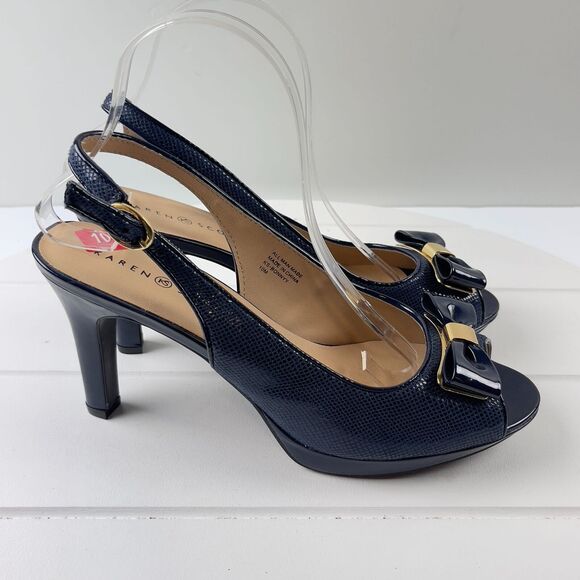 KAREN SCOTT Heels Womans Size 10 M Navy Slingback Peep Toe - Picture 1 of 6